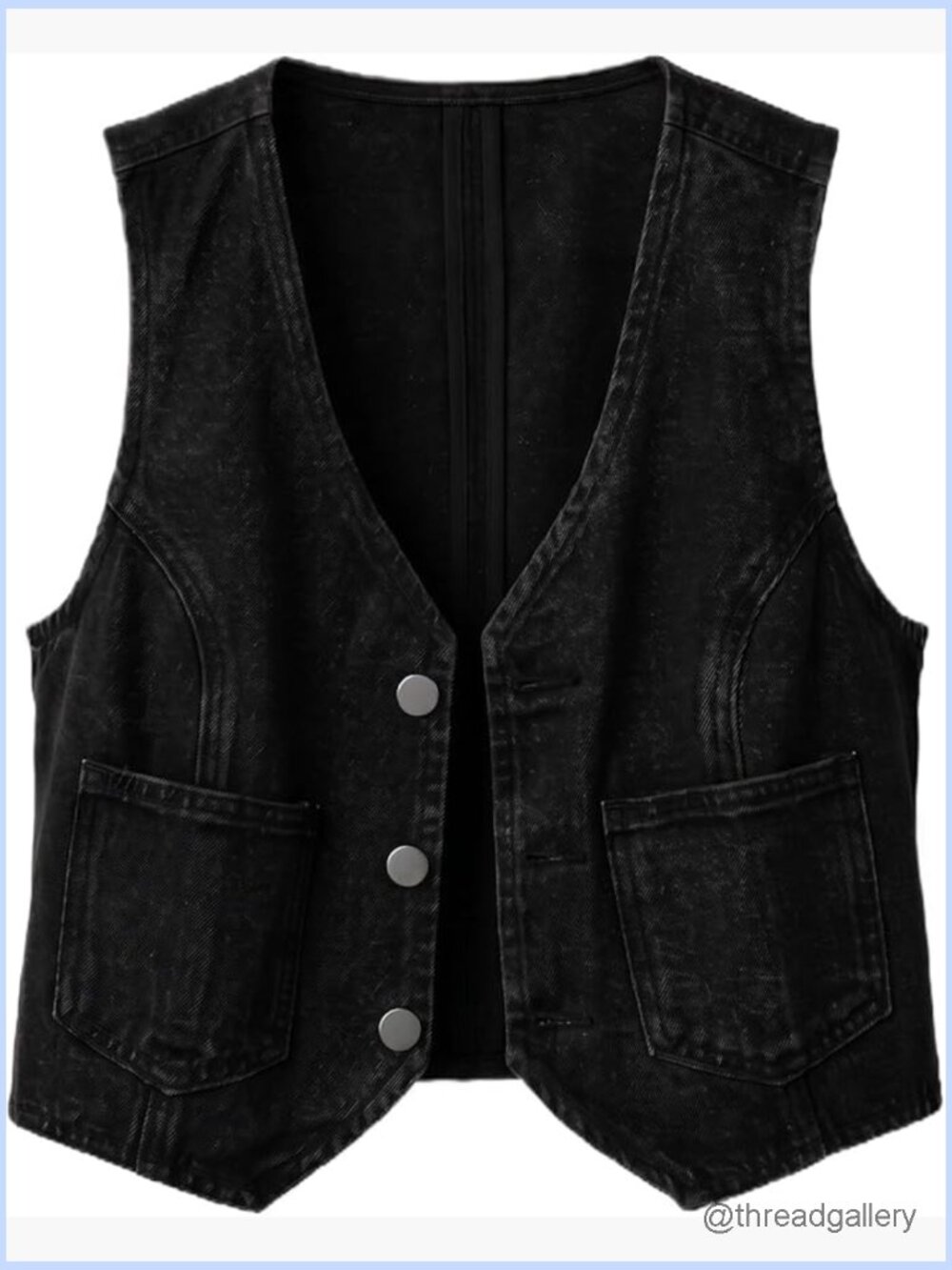 Cropped Denim Vest Top Sleeveless V Neck Button Down Lightweight